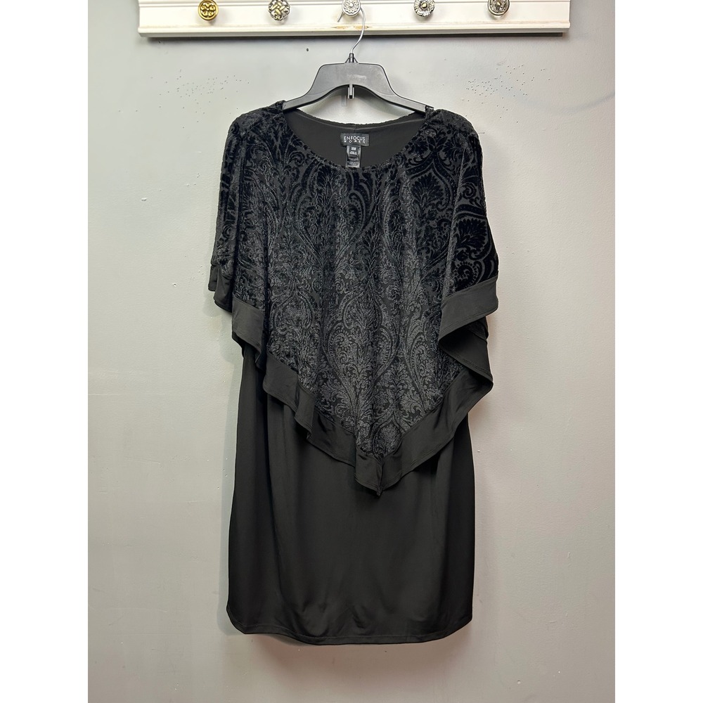 Enfocus Women Dress Womens 18W Black Popover Flocked Velvet Damask Cape Classic
